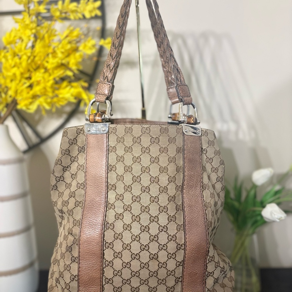 Gucci Vertical Bamboo Tote Monogram Canvas
